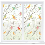 Privacy Window Film Stained Glass: Decorative Window Film Frosted Anti Glare UV Blocking Non-Adhesive Static Cling for Home Bathroom Kitchen Rental Room Office Birds 17.5 x 78.7 Inches @ $4.99