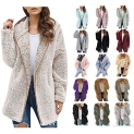 Winter Coats for Womens Plus Size Fleece Jacket Long Sleeve Hooded Cardigan Sweatshirts Open Front Lapel Outerwears @ $14.60