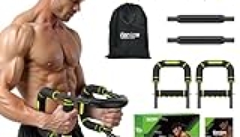 Vanlgs Twister Arm Trainer for Men, Chest Workout Equipment 5-Level Adjustable (40-130lb) with Ergonomic 27° Targets Biceps/Clip/Thigh, Portable Exerciser for Home Gym Travel Fitness, Green @ $14.99