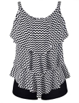 Septangle Plus Size Swimsuits for Women Ruffled Top Tummy Control Two Piece Bathing Suits Swimwear Black&White Stripe US 20 @ $29.99