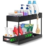 Under Sink Organizers and Storage, 2-Tier Bathroom Organizer Cleaning Supplies Organizer with Pull-Out Drawer & Hooks, Kitchen Cabinet Countertop Organizers Laundry Storage and Organization Rack @ $10.99