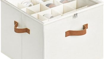 StorageWorks Shoe Organizer for Closet, Fits up to 16 Pairs, Shoe Cubby Storage Containers with Adjustable Dividers and Clear Cover, Beige @ $12.95
