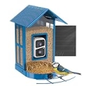 Bird Feeder with Camera with AI Identify Species, Wild Bird Watching, 2K Live View, Instant Arrival Alerts with 5W Solar Powered-Soliom BF08 Metal Blue