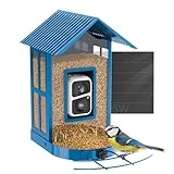 Bird Feeder with Camera with AI Identify Species, Wild Bird Watching, 2K Live View, Instant Arrival Alerts with 5W Solar Powered-Soliom BF08 Metal Blue
