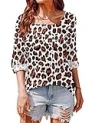 DYLISEA Womens Shirts Casual Leopard Print Tops Square Neck Long Sleeve Tunic Tops for Women Cozy @ $7.80