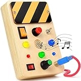 POLKRANE Busy Board with LED Light, Montessori Toys Toggle Switch, Sensory for Toddlers 1-3, Travel Educational Toddler Activities 1 2 3, Black,yellow @ $12.50