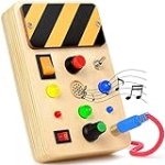 POLKRANE Busy Board with LED Light, Montessori Toys Toggle Switch, Sensory for Toddlers 1-3, Travel Educational Toddler Activities 1 2 3, Black,yellow @ $12.50
