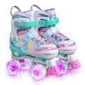 SULIFEEL Rainbow Unicorn 4 Size Adjustable Light up Roller Skates for Girls Boys for Youth Large @ $44.99