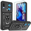 Compatible with Moto G Pure Phone Case with HD Screen Protector, Heavy Duty Shockproof Phone Cover with Magnetic Kickstand Ring for Motorola G Pure Black @ $3.69