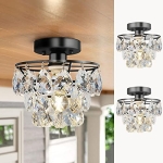Modern Crystal Ceiling Light Fixture Small Chandelier Black Semi Flush Mount Light Fixture for Hallway Kitchen Bedroom Bathroom Closet Porch @ $29.99