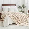 Cozy Bliss Beige Checkered Blanket King Size for Bed – Cozy Fuzzy Milkyplush™ Ultra Soft Warm Plush Blankets, Beige 108×90 inches @ $44.99