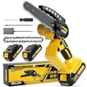 Mini Chainsaw Electric Chain Saw 6 Inch Cordless Battery Powered, With 2 Batteries, Compatible w/IMOUMLIVE Pole, Hand Held, Small, Portable and Easy for Tree Trimming Branch Pruning Wood cutting