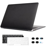 SUSCADM Compatible with MacBook Air 13 inch Skin Decal 2020 2019 2018 Release A2337 M1 A2179 A1932 with Touch ID, Soft PU Leather Protective Sticker & Keyboard Cover, Carbon Fiber Texture Black