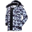 CAMEL CROWN Men’s Mountain Snow Waterproof Ski Jacket Detachable Hood Windproof Fleece Parka Rain Jacket Winter Coat Camo Gray Black XX-Large