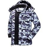 CAMEL CROWN Men’s Mountain Snow Waterproof Ski Jacket Detachable Hood Windproof Fleece Parka Rain Jacket Winter Coat Camo Gray Black XX-Large