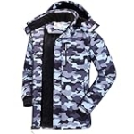 CAMEL CROWN Men’s Mountain Snow Waterproof Ski Jacket Detachable Hood Windproof Fleece Parka Rain Jacket Winter Coat Camo Gray Black XX-Large