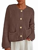 PRETTYGARDEN Cardigan Sweaters for Women 2025 Trendy Oversized Knit Chunky Button Cardigans Fall Winter Outfits with Pockets (Coffee,XX-Large)
