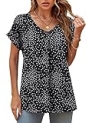 QUEZHU Blouses for Women Business Casual Summer V Neck Chiffon Short Sleeve Blouses Tops,Black Dot,Large @ $18.99