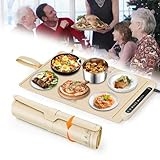 Food Warming Mat Electric Tray: Adjustable Silicone Heating Pad with 3 Temperature Settings 4 Timer Function Portable Roll Up Hot Plate for Buffets Party Gatherings Kitchen Warmer Countertop Holiday