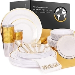 Earth’s Dreams [301 Piece] 25 Guest Gold Disposable Plastic Dinnerware Set – Gold Plastic Plates Or Wedding Plates – Fancy Plastic Plates for Party – Plates @ $16.79-$19.03
