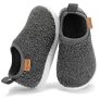 Toddler Slippers Boys Girls Fuzzy Warm Woolen Slip On Indoor House Shoes Non-Slip Baby Kids Cozy Lightweight Bedroom Slipper Walking Shoes for Home Outdoor Winter Unisex Dark Grey Infant 3 @ $7.99