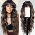 KOME Ombre Brown Wigs with Bangs,Brown Long Wavy Wig for Women,Long Curly Wigs Dark Roots Synthetic Hair Wig for Party Daily Use 24IN @ $25.99 ($25.99 / Count)