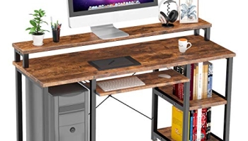 NOBLEWELL Computer Desk with Monitor Stand Storage Shelves Keyboard Tray，47