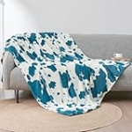 Cozy Bliss Cow Print Throw Blanket Non Shedding MilkyPlush™ Fleece 330GSM Thick Blankets Western Room Decor Super Soft Warm for Adults Kids Girl Gifts Bedroom Couch Sofa Travel Teal Blue 50