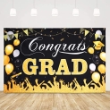 Congrats Grad Banner 2022 Black – 70.87×73.3 Inch | Black & Gold Large Graduation Backdrop Decorations | Class of 2022 Graduation Party Decorations