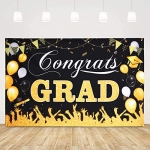 Congrats Grad Banner 2022 Black – 70.87×73.3 Inch | Black & Gold Large Graduation Backdrop Decorations | Class of 2022 Graduation Party Decorations