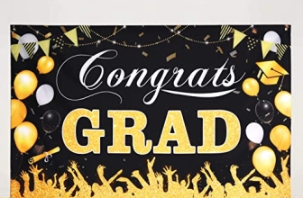 Congrats Grad Banner 2022 Black – 70.87×73.3 Inch | Black & Gold Large Graduation Backdrop Decorations | Class of 2022 Graduation Party Decorations