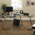 Walker Edison Ellis Modern Glass Top L Shaped Corner Gaming Desk with Computer Keyboard Tray @ $67.14