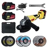 Huhomco 21V Cordless Angle Grinder, 0-9000 RPM 4.0Ah Li-ion Battery & Fast Charger Angle Grinder with 2-Position Auxiliary Handle, Three PCS 125mm Large Size Grinding Discs @ $89.99