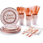 Bruntmor Pink Rose Gold Birthday Party Supplies – Disposable Plates @ $9.99