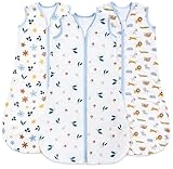 TURMEWU Baby Sleep Sack 6-12 Months, 100% Organic Cotton Wearable Blanket for Babies, 2-Way Zipper TOG 0.5 Lightweight Breathable Baby Sleeping Bag, 4 Sizes-M Animal&Plant&White
