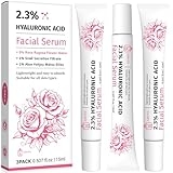 Travel Skincare 2.3% Hyaluronic Acid Serum for Face with 5% Rosa Rugosa Flower Water Deep Moisturizing Anti-Wrinkle (3Pack-Each 0.507 fl.oz | 15ml)