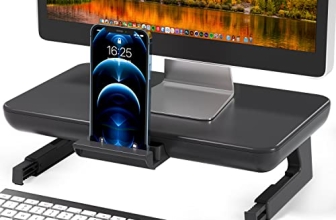 Monitor Stand Riser Desk Organizer, Computer Raised Stand, Height Adjustable w/Drawer & Tablet Phone Holder for Screen, Laptop, PC, Printer, Home & Office, Black