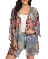 Womens Kimono Cardigans Chiffon Floral Print Beach Swimwear Cover Ups Casual Tops (Large @ $6.80