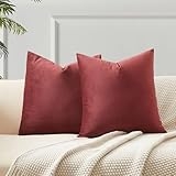 JUSPURBET Dark Red Velvet Throw Pillow Covers 16×16 inch Set of 2 for Living Room Couch Sofa Bedroom Decorative Solid Cushion Cases with Invisible Zipper