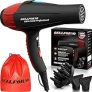 Professional Ionic Salon Hair Dryer, 2200 Watt Powerful AC Motor Ceramic Tourmaline Ion Blow Dryer, Quiet Hair Dryers with Diffuser & 2 Concentrator Nozzle Attachments Black/Red @ $59.92