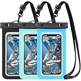 Waterproof Phone Pouch, 3 Pack Floatable Waterproof Phone Case for iPhone 14/15 Pro max, Samsung S22, Google Pixel 6 Pro, Motorola Edge, LG V60 Up to 7″, Adjustable Neck Lanyard,