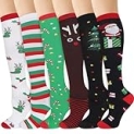 Ktinnead 6 Pairs Christmas Compression Socks for Women Men, 20-30 mmHg Knee High Christmas Compression Socks for Running, Cycling, Travel, Nurses, Pregnancy,(S/M) @ $7.50