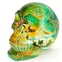FZBHRO Crystal Skull Head Statues Clear Skull Figurines K9 Glass Skull Gemstone Halloween Decor Gifts for Women Plating Green Yellow with Texture 2.8