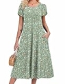 HOTOUCH Fit and Flare Dress for Women Summer Midi Dresses Womens 2026 Boho Dresses Short Sleeve Sping Dress A Line, Light Green Floral,XL @ $8.74
