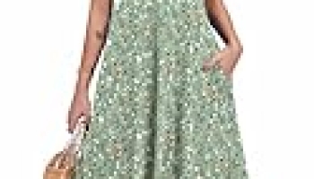 HOTOUCH Fit and Flare Dress for Women Summer Midi Dresses Womens 2026 Boho Dresses Short Sleeve Sping Dress A Line, Light Green Floral,XL @ $8.74