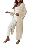 SHEWIN Kimonos for Women Casual Long Sleeve Open Front Lightweight Crochet Cardigan Sweaters for Women Spring Fashion 2024 Khaki One Size @ $15.05