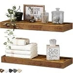 QEEIG Bathroom Floating Shelves for Wall – Shelf Over Toilet Small Wall Mounted Farmhouse Decor 16 inch Set of 2, Rustic Brown (008-40BN) @ $9.26