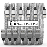 [Apple MFi Certified] 6Pack 3/3/6/6/6/10 FT iPhone Charger Long Lightning Cable Fast Charging Cord High Speed Data Sync Compatible iPhone 14/13/12/11 Pro Max/XS MAX/XR/XS/X/8/7/Plus iPad(Silver&White) @ $9.99