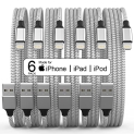 [Apple MFi Certified] 6Pack 3/3/6/6/6/10 FT iPhone Charger Long Lightning Cable Fast Charging Cord High Speed Data Sync Compatible iPhone 14/13/12/11 Pro Max/XS MAX/XR/XS/X/8/7/Plus iPad(Silver&White) @ $9.99