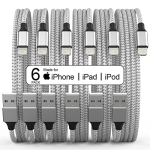 [Apple MFi Certified] 6Pack 3/3/6/6/6/10 FT iPhone Charger Long Lightning Cable Fast Charging Cord High Speed Data Sync Compatible iPhone 14/13/12/11 Pro Max/XS MAX/XR/XS/X/8/7/Plus iPad(Silver&White) @ $9.99